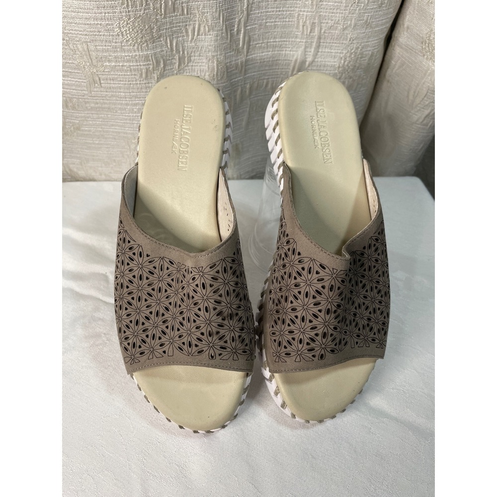 Ilse Jacobsen Hornbaek Laser Cut Suede Leather Slide Sandals EU 39